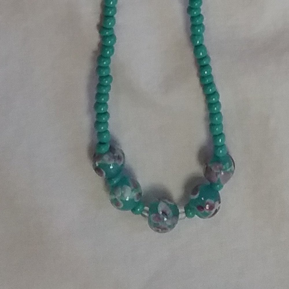 Artisan original Necklace with Floral Glass Beads